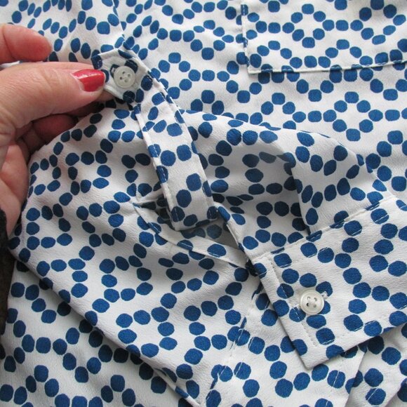 Faded Glory Button Up Blouse Womens XL Blue Polka Dot Long Sleeve Pullover Shirt - Picture 4 of 5
